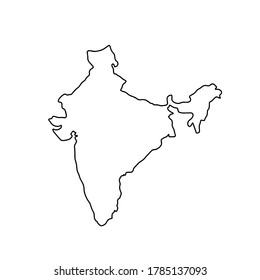 Outline map of India white background. Vector map with contour.