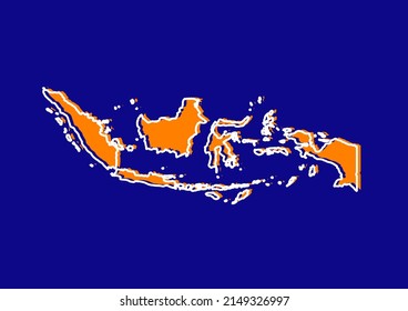 Outline map of Indonesia, stylized concept map of Indonesia. Orange map on blue background.