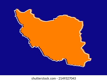 Outline map of Iran, stylized concept map of Iran. Orange map on blue background.