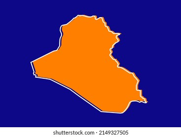 Outline map of Iraq, stylized concept map of Iraq. Orange map on blue background.