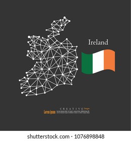 outline map of  Ireland with nation flag.vector illustration.