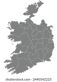 Outline of the map of Ireland with regions