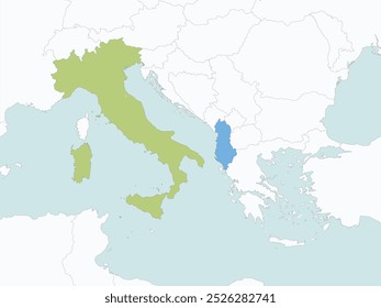 Outline of the map of Italy and Albania with regions