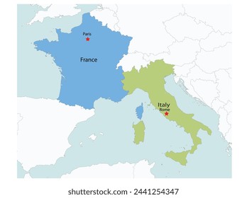 Outline of the map of Italy and France with regions