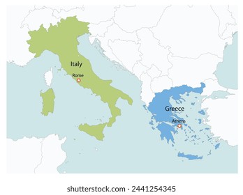 Outline of the map of Italy and Greece with regions