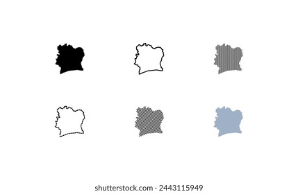 Outline map of the Ivory Coast. Map of the Ivory Coast. Linear style. Vector icons