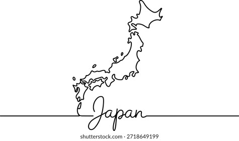 Mapa de contorno do Japão com texto cursivo geografia do país