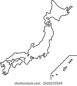 Mapa de contornos do Japão em Monocromático - Estilo de Linha