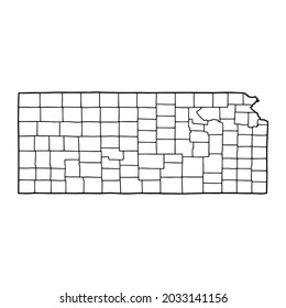 Mapa de esquema del fondo blanco de Kansas. Estado de EE.UU., mapa vector con contorno.