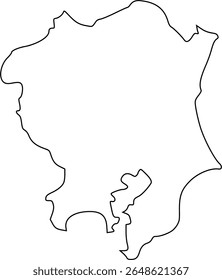 Mapa de contornos de Kanto, região do Japão. Vetor de linha preta fina desenhado à mão da região do Japão