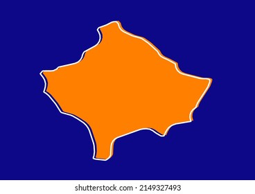 Outline map of Kosovo, stylized concept map of Kosovo. Orange map on blue background.