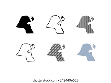 Outline map of Kuwait. Kuwait map. Silhouette, linear and flat style. Vector icons