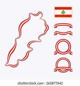 Outline map of Lebanon. Border is marked with ribbon in national colors. The package contains frames in national colors and stamp with flag. 