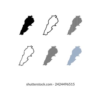 Outline map of Lebanon. Lebanon map. Silhouette, linear and flat style. Vector icons