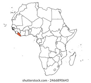 Outline of the map of the Liberia with other countries of the continent of Africa