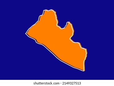 Outline map of Liberia, stylized concept map of Liberia. Orange map on blue background.
