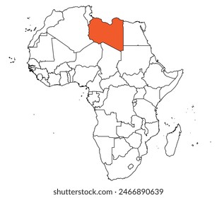 Outline of the map of the Libya with other countries of the continent of Africa