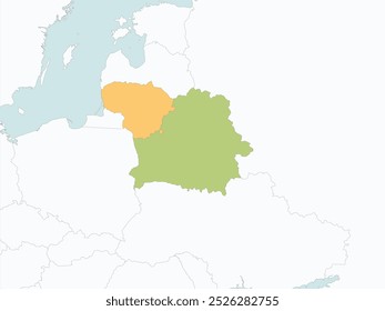 Outline of the map of Lithuania and Belarus with regions
