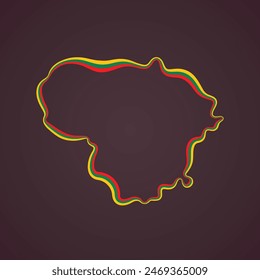 Outline map of Lithuania marked with ribbon in colors from the flag.