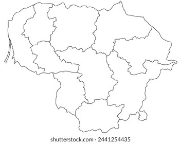 Outline of the map of Lithuania with regions