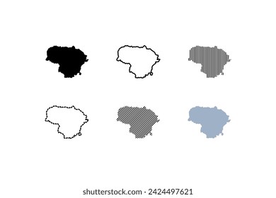 Outline map of Lithuania. Silhouette, linear and flat style. Vector icons