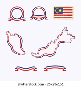 Outline map of Malaysia. Border is marked with ribbon in national colors. The package contains frames in national colors and stamp with flag. 