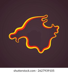 Mapa do contorno de Maiorca marcado com fita em cores da bandeira.