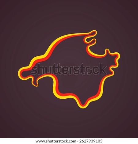 Outline map of Mallorca marked with ribbon in colors from the flag.