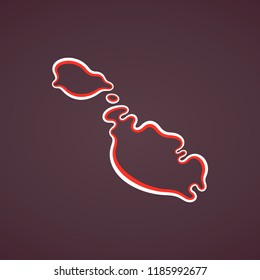 Outline map of Malta marked with ribbon in colors from the flag.