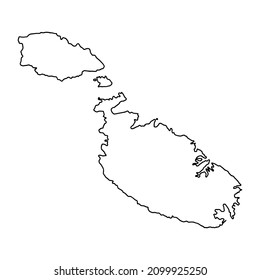 Mapa de esquema del fondo blanco de Malta. Vector, mapa estatal europeo con contorno.