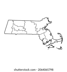 Outline map of Massachusetts white background. USA state, vector map with contour.