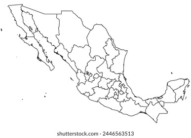 Outline of the map of Mexico with regions