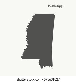 Outline map of Mississippi. Isolated vector illustration.