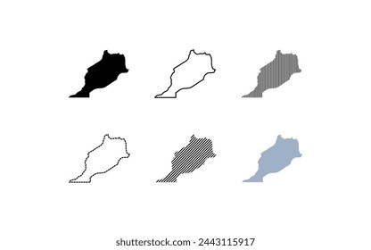 Outline map of the Morocco. Map of the Morocco. Linear style. Vector icons