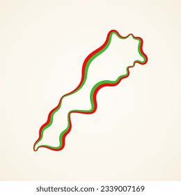 Outline map of Morocco marked with ribbon in colors from the flag.
