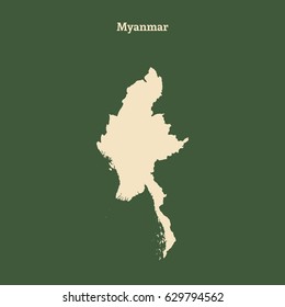 Outline map of Myanmar. Isolated vector illustration.
