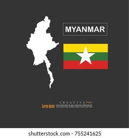 outline map of Myanmar  with nation flag.vector illustration.