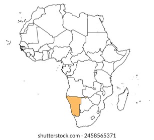 Outline of the map of Namibia with regions