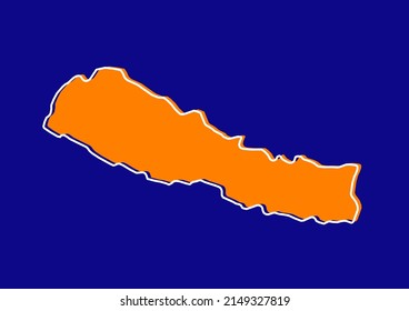 Outline map of Nepal, stylized concept map of Nepal. Orange map on blue background.