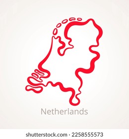 Outline map of Netherlands marked with red line.