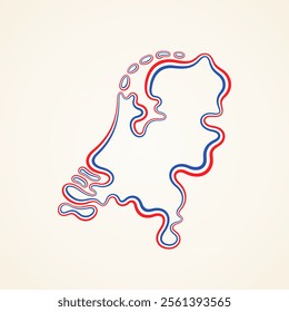 Outline map of Netherlands marked with ribbon in colors from the flag.