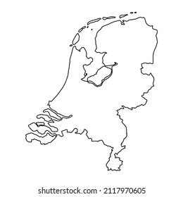 Outline map of Netherlands white background. Vector, European state map with contour.