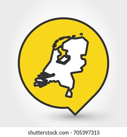 outline map of Netherlands, yellow icon concept