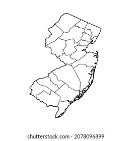 Outline map of New Jersey white background. USA state, vector map with contour.