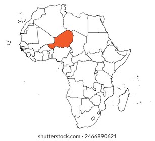 Esquema del mapa del Níger con otros países del continente africano
