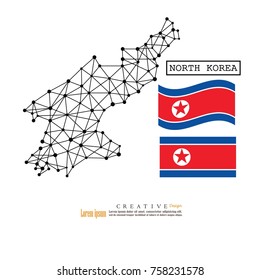 outline map of North Korea  with nation flag.vector illustration.