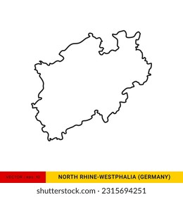 Outline Map of North Rhine-Westphalia - State of Germany Vector Illustration Design Template. Editable Stroke.