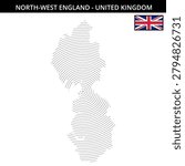 Outline map of North-West England featuring the UK flag