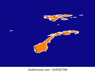 Outline map of Norway, stylized concept map of Norway. Orange map on blue background.