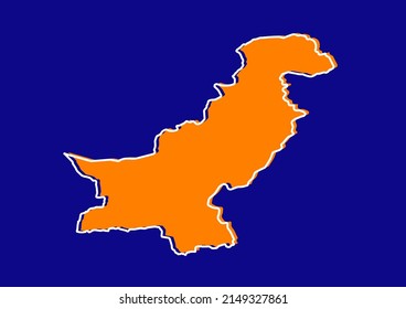 Outline map of Pakistan, stylized concept map of Pakistan. Orange map on blue background.